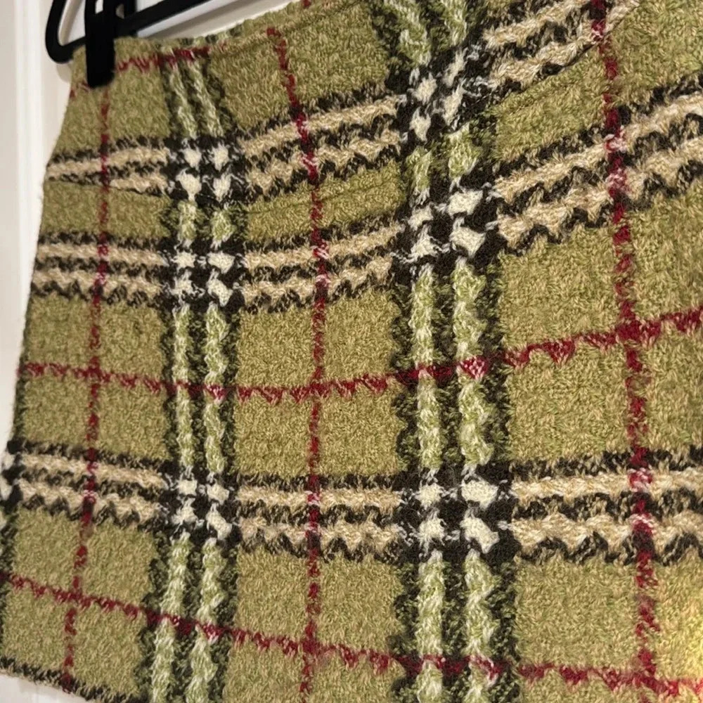 Burberry Tweed Mini Skirt Nova Check Green & Tan Size 6 - Picture 3 of 10